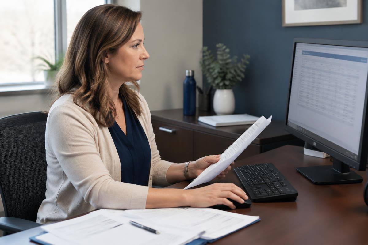 Practice manager reviewing claim denial codes on a remittance advice.